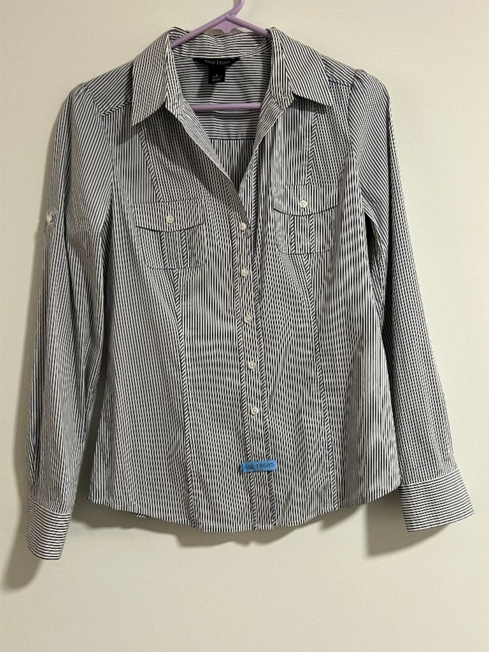 White House Black Market Striped Button Front Utility Blouse Size 2